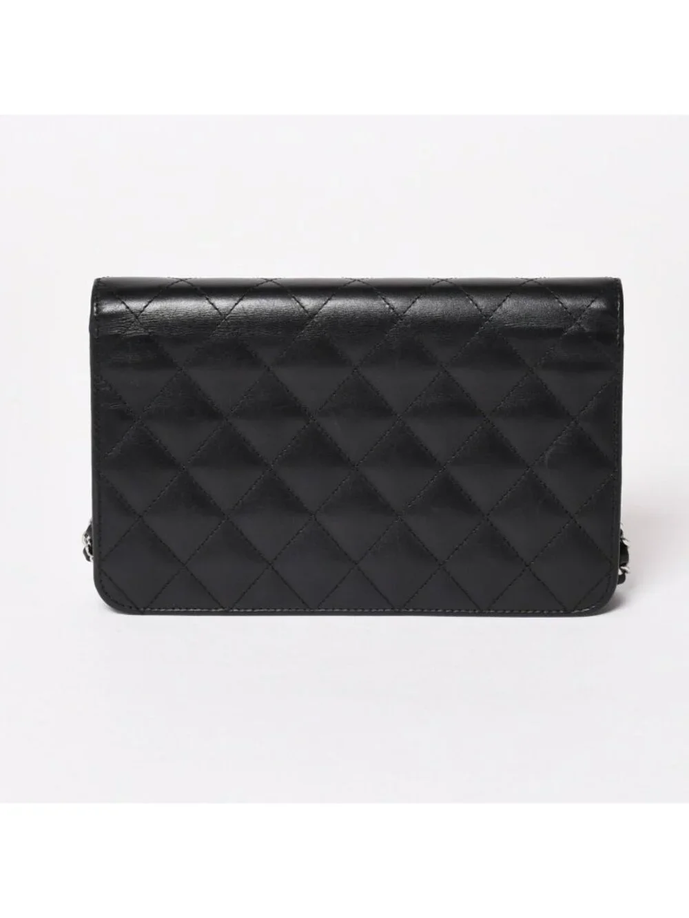 Chanel Cambon Line Chain Wallet Quilted Lambskin CC Logo Patent Black Pink